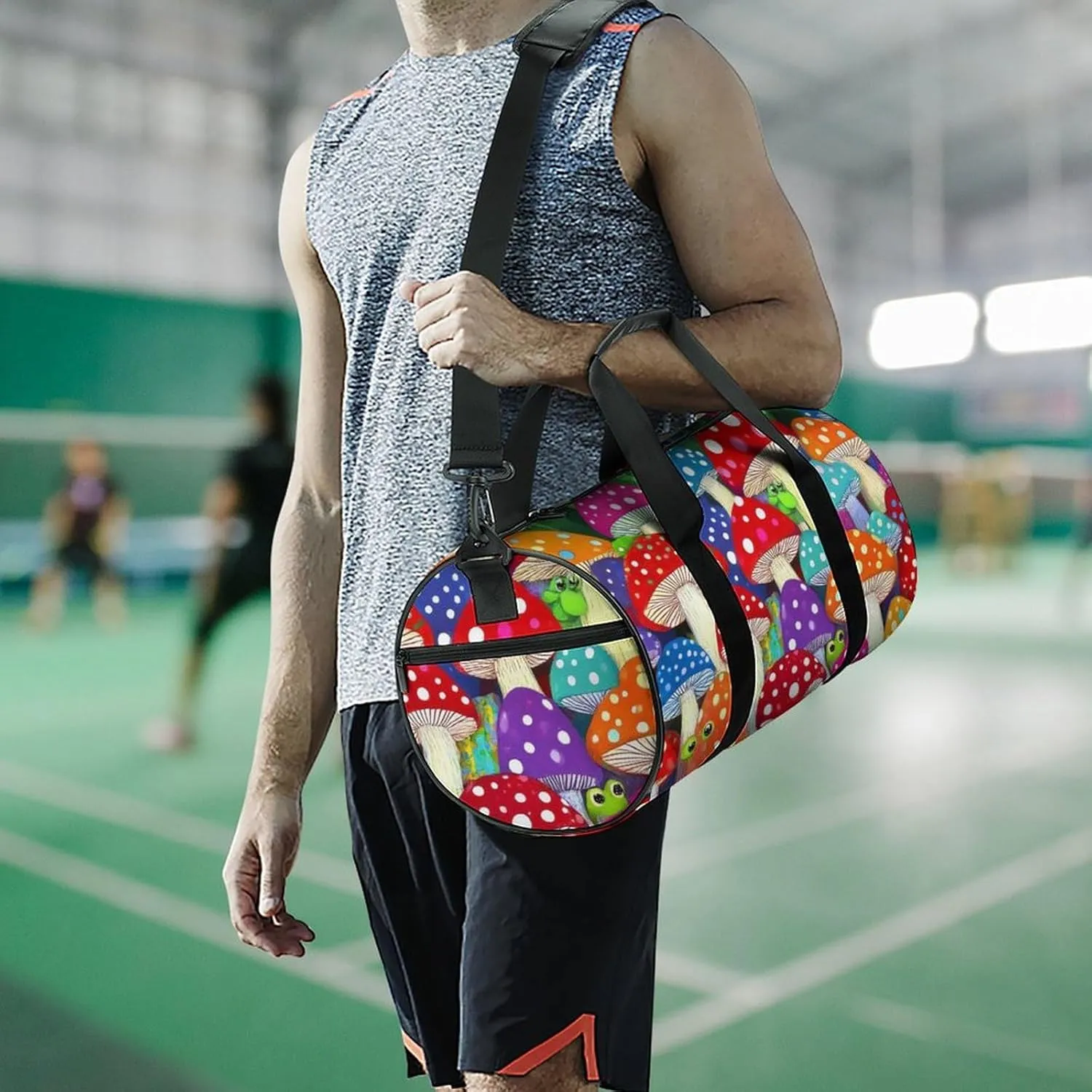 Large Duffel Backpack for Men Women, Waterproof Gym Sports Bag Colorful Mushrooms Art Weekender Overnight Bag for Travel Yoga