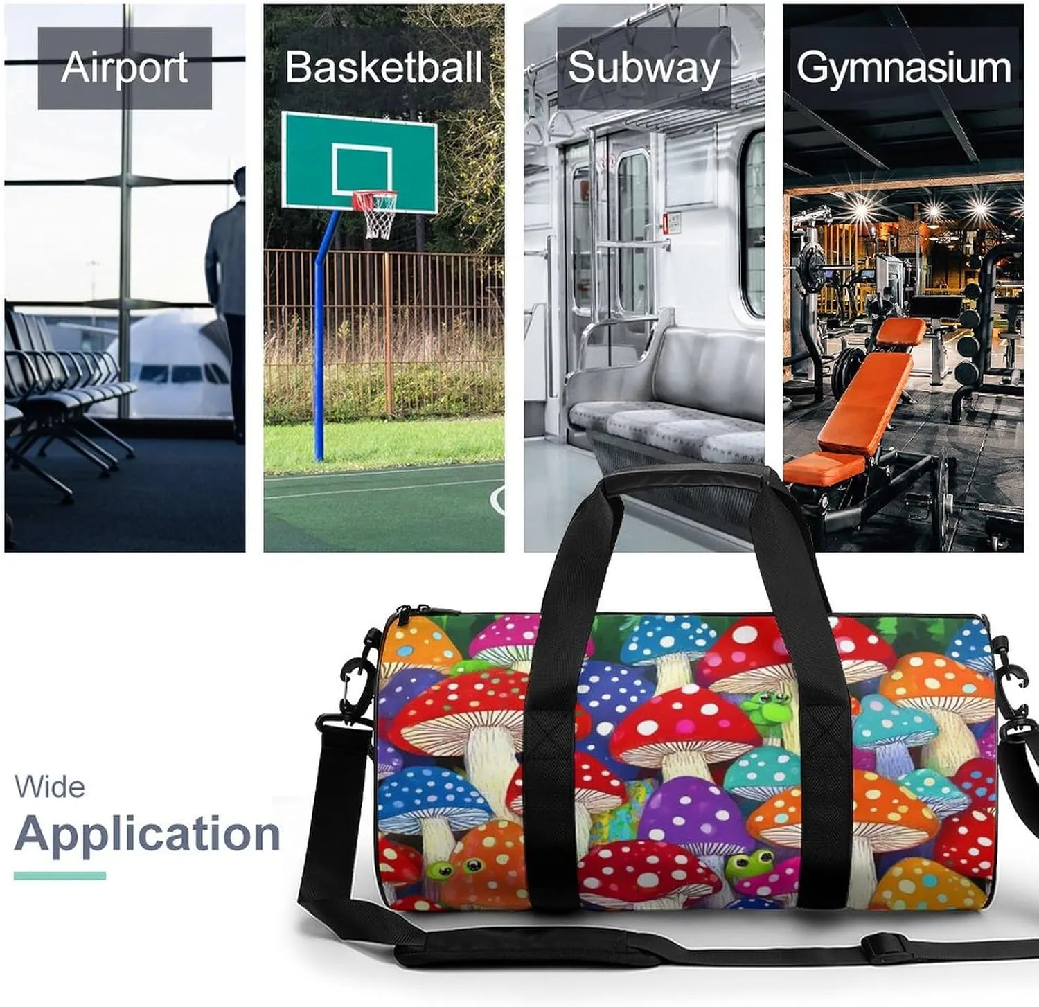 Large Duffel Backpack for Men Women, Waterproof Gym Sports Bag Colorful Mushrooms Art Weekender Overnight Bag for Travel Yoga