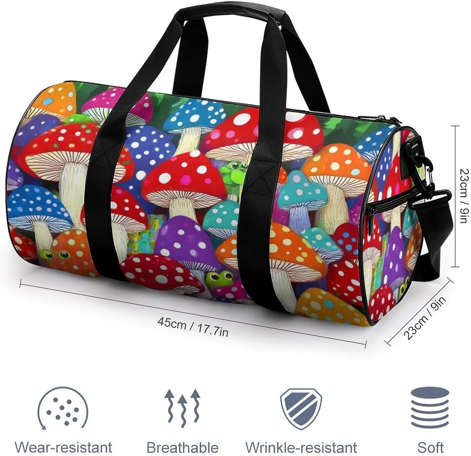 Large Duffel Backpack for Men Women, Waterproof Gym Sports Bag Colorful Mushrooms Art Weekender Overnight Bag for Travel Yoga