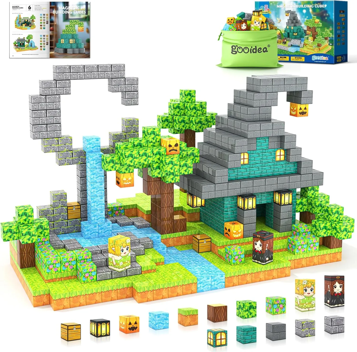 Large Magnetic Blocks Kids Building Toys Mine Magworld Magic Enchanted Building Craft 1'' Cubes, Construction Sensory Toys for 3  Year Old Boys Girls, Game Gifts for Kids Ages 4-6, 5-7, 4-8, 8-12