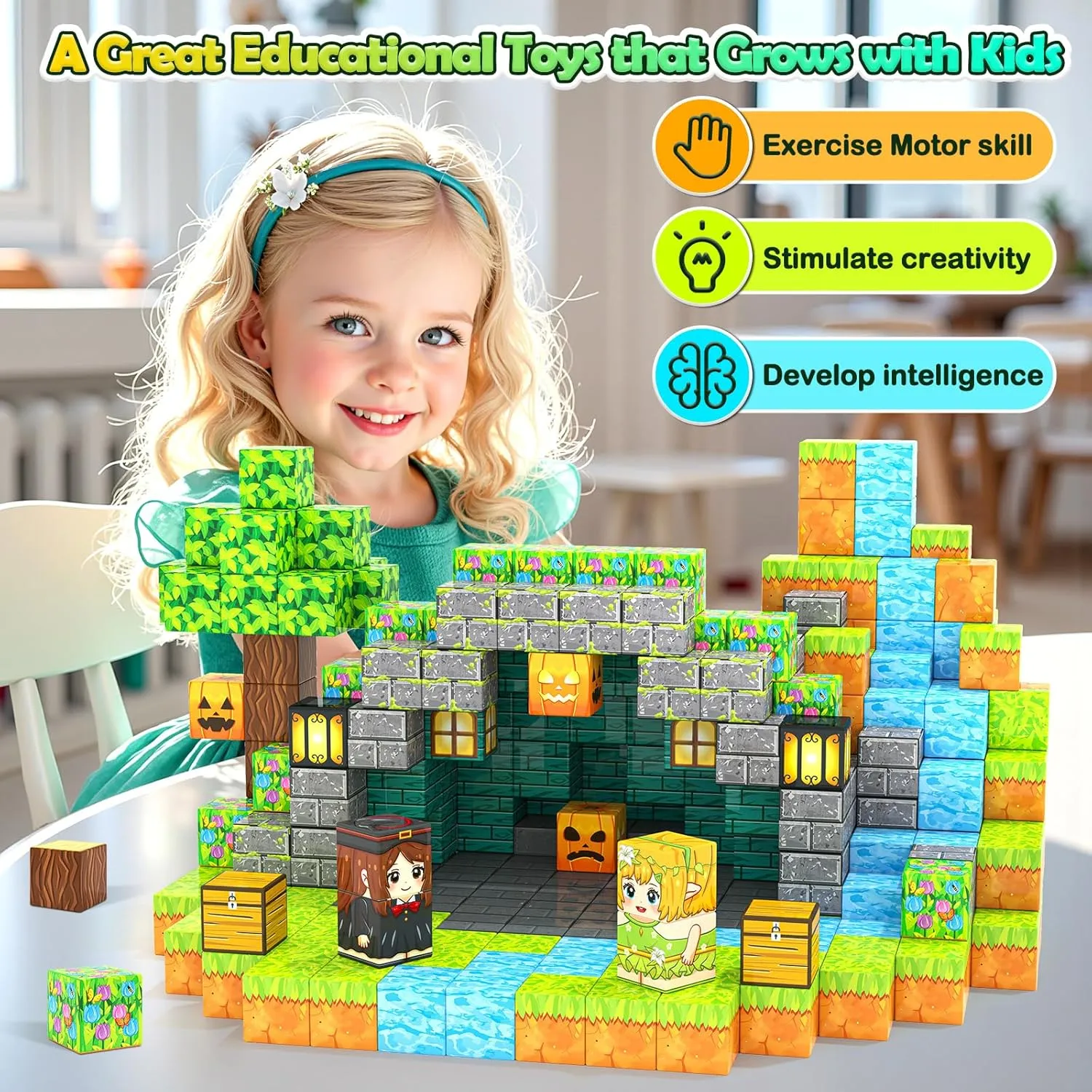 Large Magnetic Blocks Kids Building Toys Mine Magworld Magic Enchanted Building Craft 1'' Cubes, Construction Sensory Toys for 3  Year Old Boys Girls, Game Gifts for Kids Ages 4-6, 5-7, 4-8, 8-12
