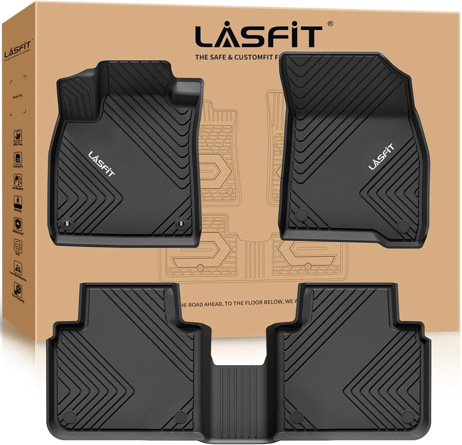 LASFIT Floor Mats for Honda Accord Sedan 2023-2025 (Include Hybrid Models), All Weather TPE Car Liners,1st and 2nd Row, Black
