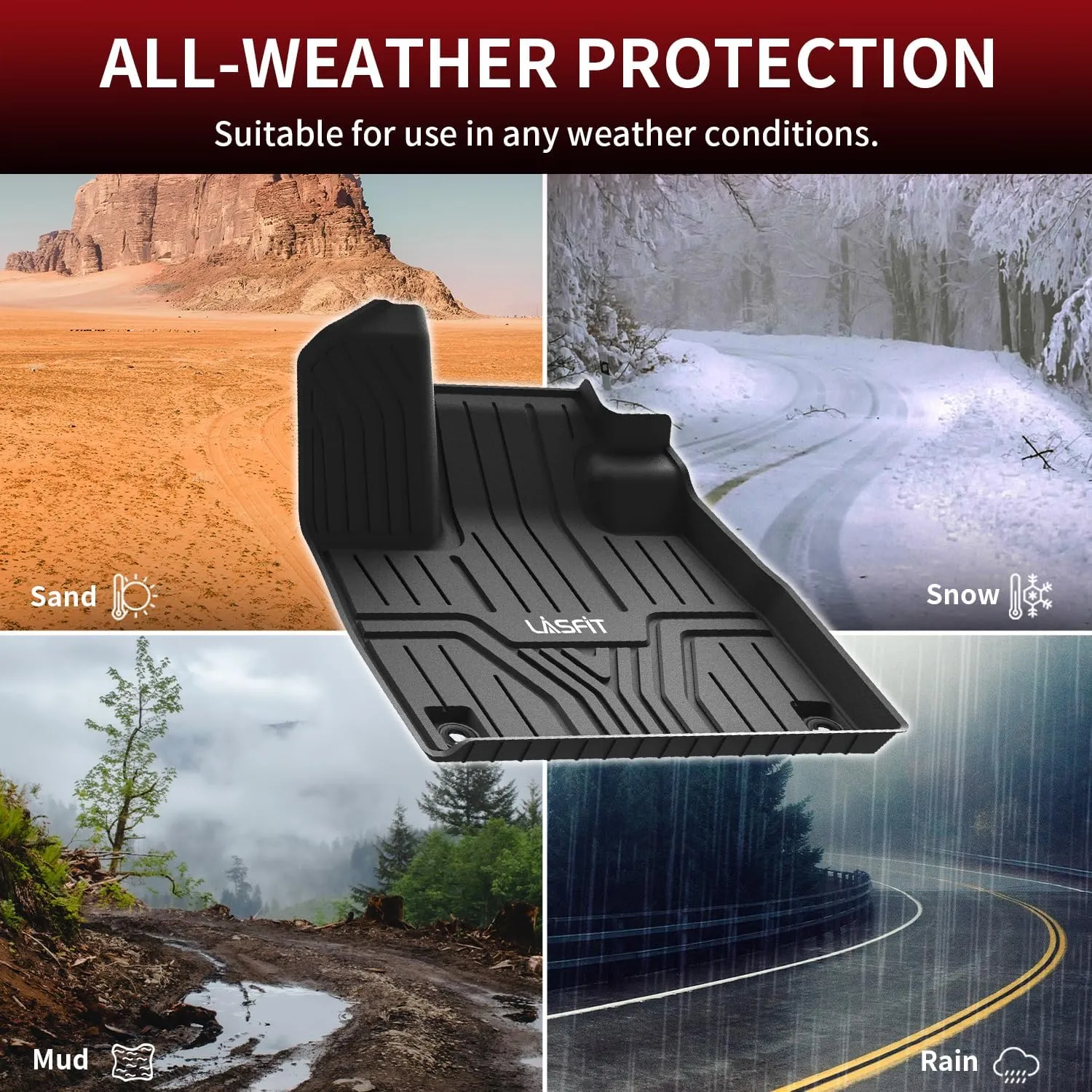LASFIT Floor Mats for Honda Pilot 2023 2024 2025 (7&8 Seats), All Weather Custom Fit TPE Odorless Anti-Slip Floor Liner 1st & 2nd & 3rd Row, Black