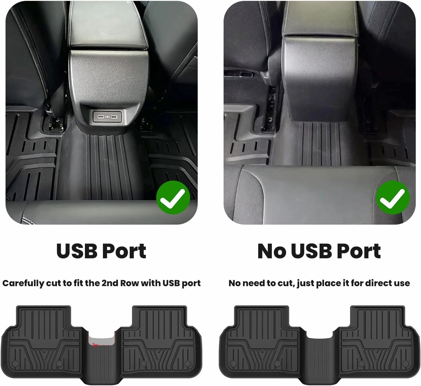 LASFIT Floor Mats for Honda Civic 2022-2025 (Fits Rear Seats with or Without USB Ports) | for Acura Integra 2023-2025, All Weather Car Floor Liners, 1st & 2nd Row, Black