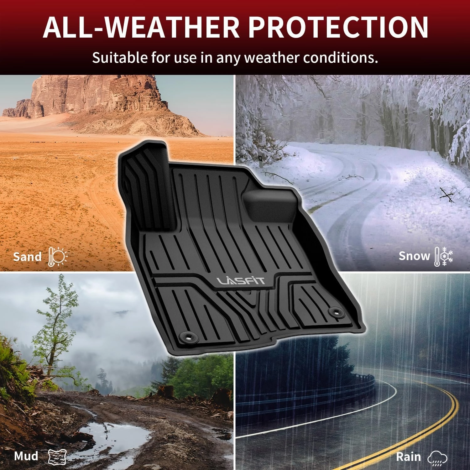 LASFIT Floor Mats for Honda Civic 2022-2025 (Fits Rear Seats with or Without USB Ports) | for Acura Integra 2023-2025, All Weather Car Floor Liners, 1st & 2nd Row, Black