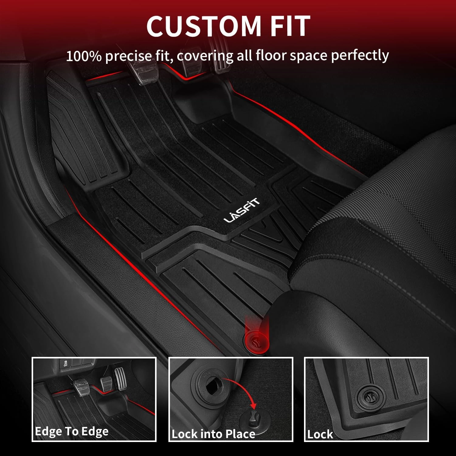 LASFIT Floor Mats for Honda Civic 2022-2025 (Fits Rear Seats with or Without USB Ports) | for Acura Integra 2023-2025, All Weather Car Floor Liners, 1st & 2nd Row, Black