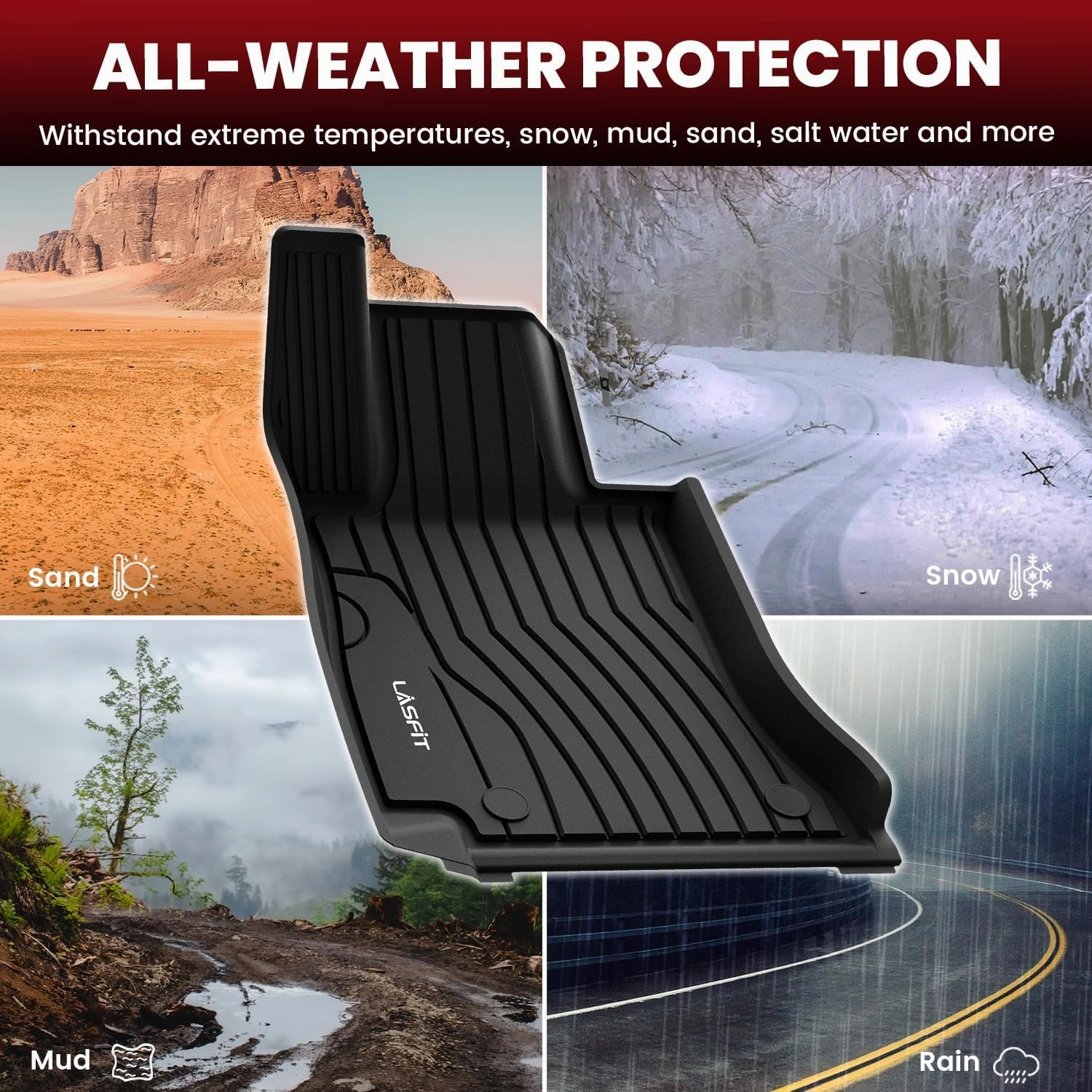 LASFIT Floor Mats for Mercedes Benz C Class Sedan Only 2025 2024 2023 2022, Custom Fit TPE All Weather Floor Liners Car Mats,1st & 2nd Row Set,Black