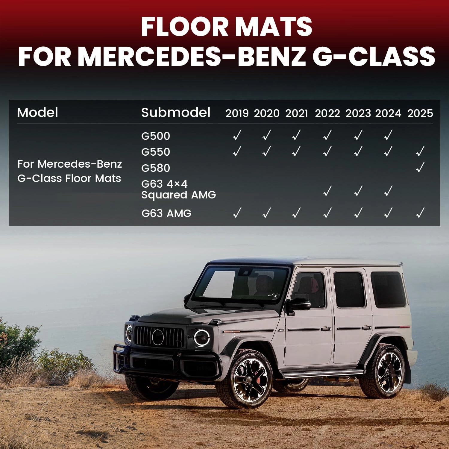 LASFIT Floor Mats for Mercedes Benz G Class 2025 2024 2023 2022-2019 G550 G63 AMG, All Weather Custom Fit TPE Car Liners,1st & 2nd Row Set,Black