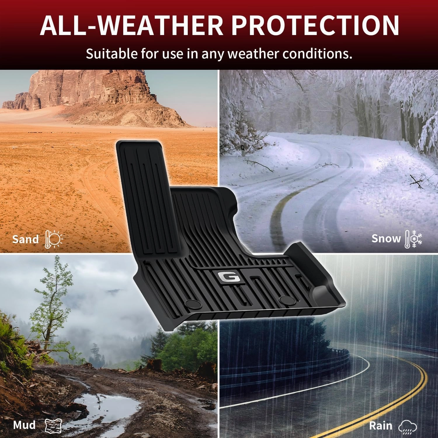 LASFIT Floor Mats for Mercedes Benz G Class 2025 2024 2023 2022-2019 G550 G63 AMG, All Weather Custom Fit TPE Car Liners,1st & 2nd Row Set,Black
