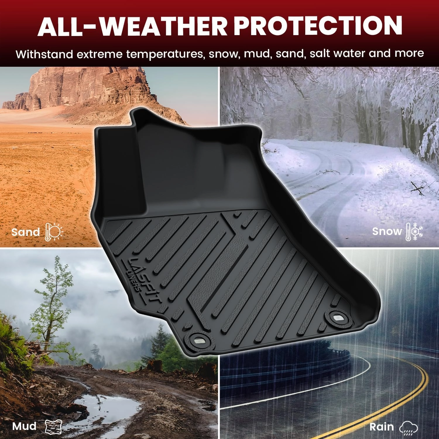LASFIT Floor Mats for Toyota Camry 2017 2016 2015 2014 2013 2012 LE/SE/XLE/XSE, Custom Fit TPE All Weather Floor Liners for Camry 2012-2017 1st & 2nd Row Car Mats, Black