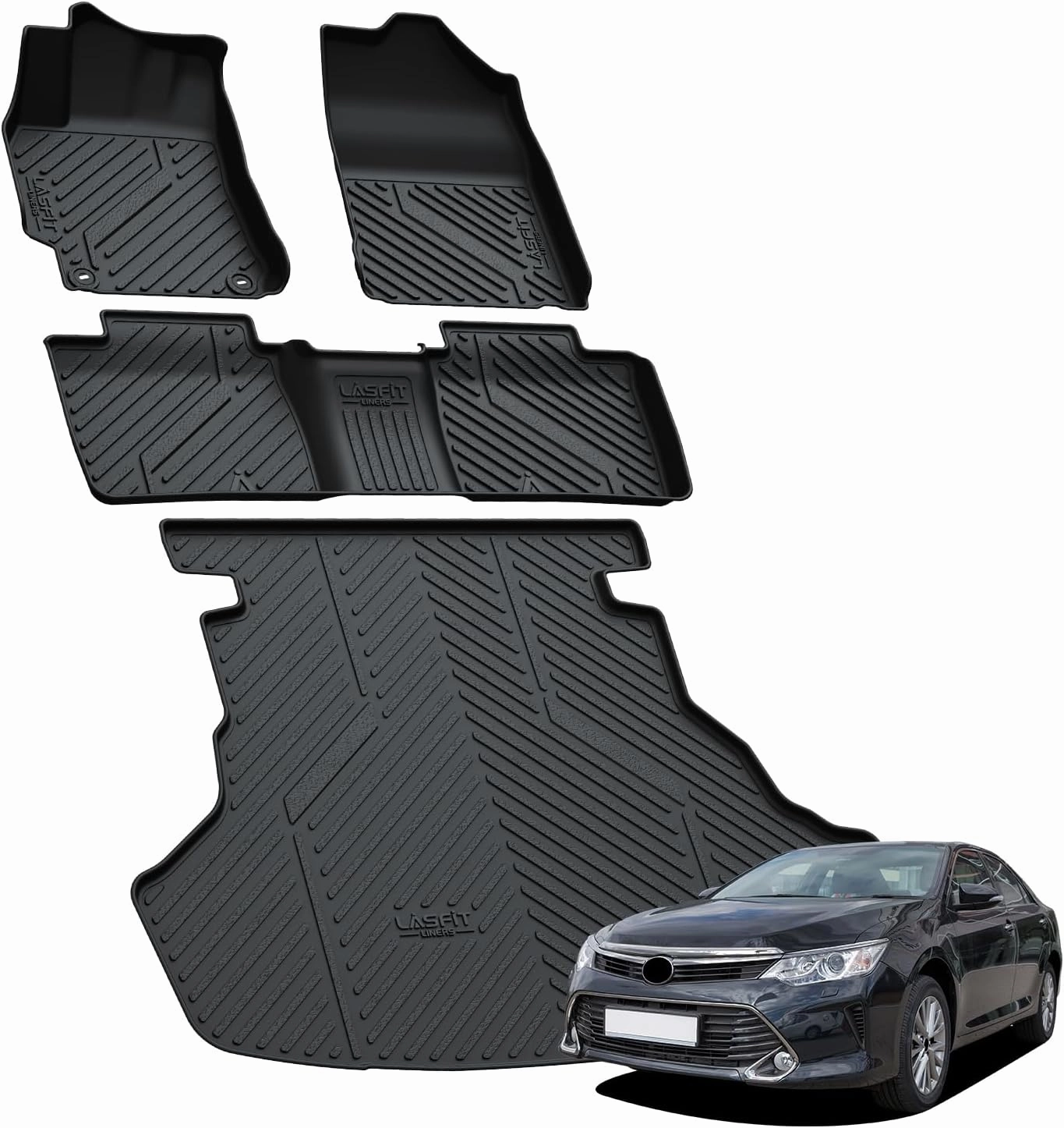 LASFIT Floor Mats for Toyota Camry 2017 2016 2015 2014 2013 2012 LE/SE/XLE/XSE, Custom Fit TPE All Weather Floor Liners for Camry 2012-2017 1st & 2nd Row Car Mats, Black