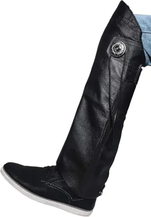 Leather Legs Cover Half Chaps Zipper & Velcro Short Gaiter Stay Up Lined Windproof Leg Warmers Adjustable Concho & Fringes for Horse Riders, Protective Guard Bikers, leg gaiters for Women & Men XL-2X