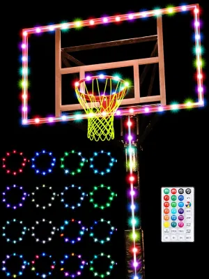 LED Basketball Hoop Light Set Glow in The Dark Basketball Net with 16 Colors Basketball Rim LED Light, Luminous Outdoor Nylon Hoop Net and Remote Control Basketball Hoop Lights for Pool Sports