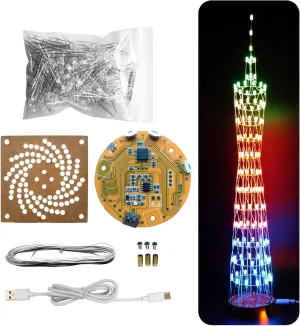 Led Canton Tower Model DIY Electronic Kit, LED Cube Model Handmade Soldering Project Kit, 12 LED Circles, Height 38cm. (GZT-12 KIT)