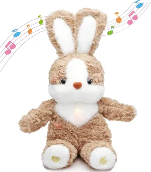 LED Light-Up Plush Bunny Toy -13.7In Soft Rabbit Stuffed Animal with Music, Colorful Lights, Volume Control, and Included Batteries for Kids Ages 3 and Up