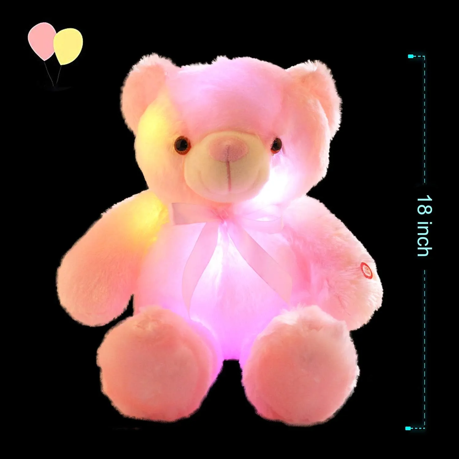 LED Teddy Bears Stuffed Animals, Cute Glow Bear Plush Toys Creative Colorful Luminous Light Up Doll Gifts for Bedroom, Kids, Baby, Valentine (Pink,18 inch)