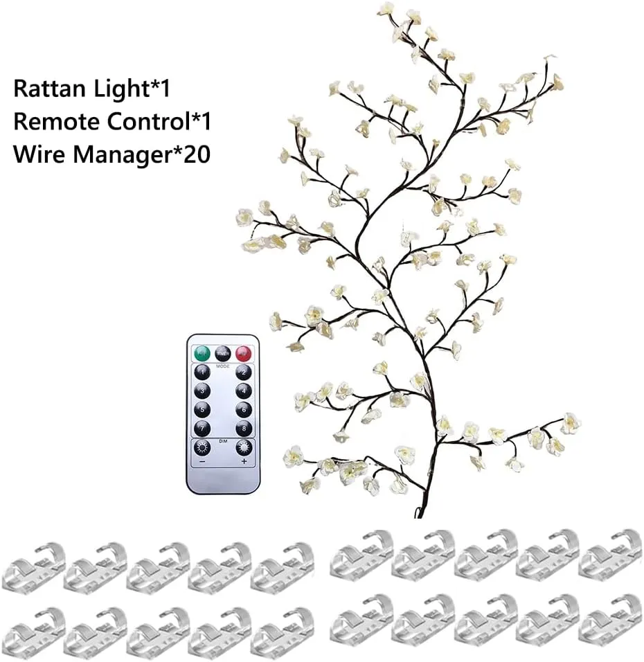 LED Tree Branch Lights for Wall Rose Lights with Remote and 8 Lighting Modes Rose Garland Willow Vine for Bedroom Indoor Wall Wedding Valentines Day Decor (White 2.3M 144LEDs)
