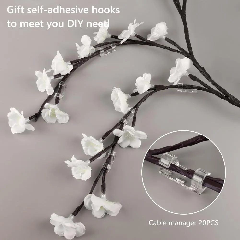 LED Tree Branch Lights for Wall Rose Lights with Remote and 8 Lighting Modes Rose Garland Willow Vine for Bedroom Indoor Wall Wedding Valentines Day Decor (White 2.3M 144LEDs)