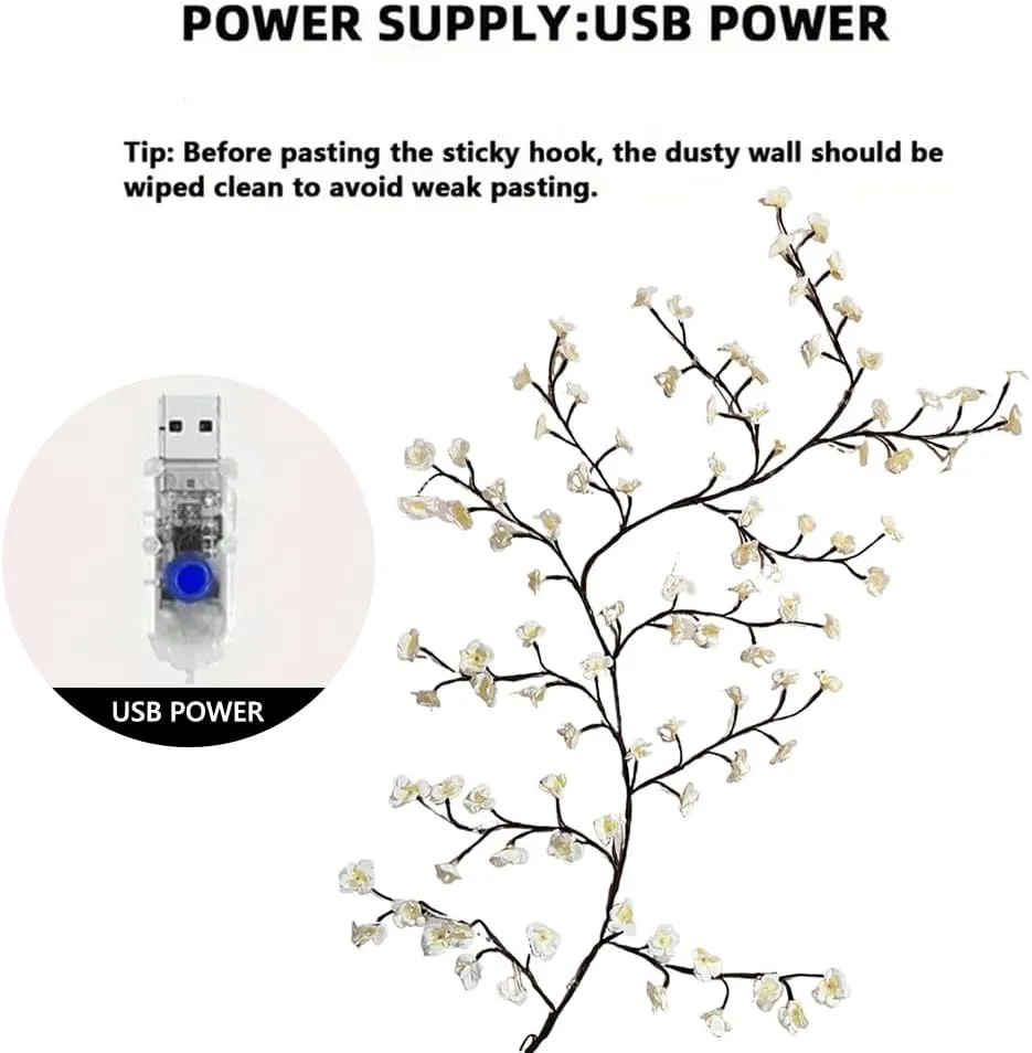 LED Tree Branch Lights for Wall Rose Lights with Remote and 8 Lighting Modes Rose Garland Willow Vine for Bedroom Indoor Wall Wedding Valentines Day Decor (White 2.3M 144LEDs)