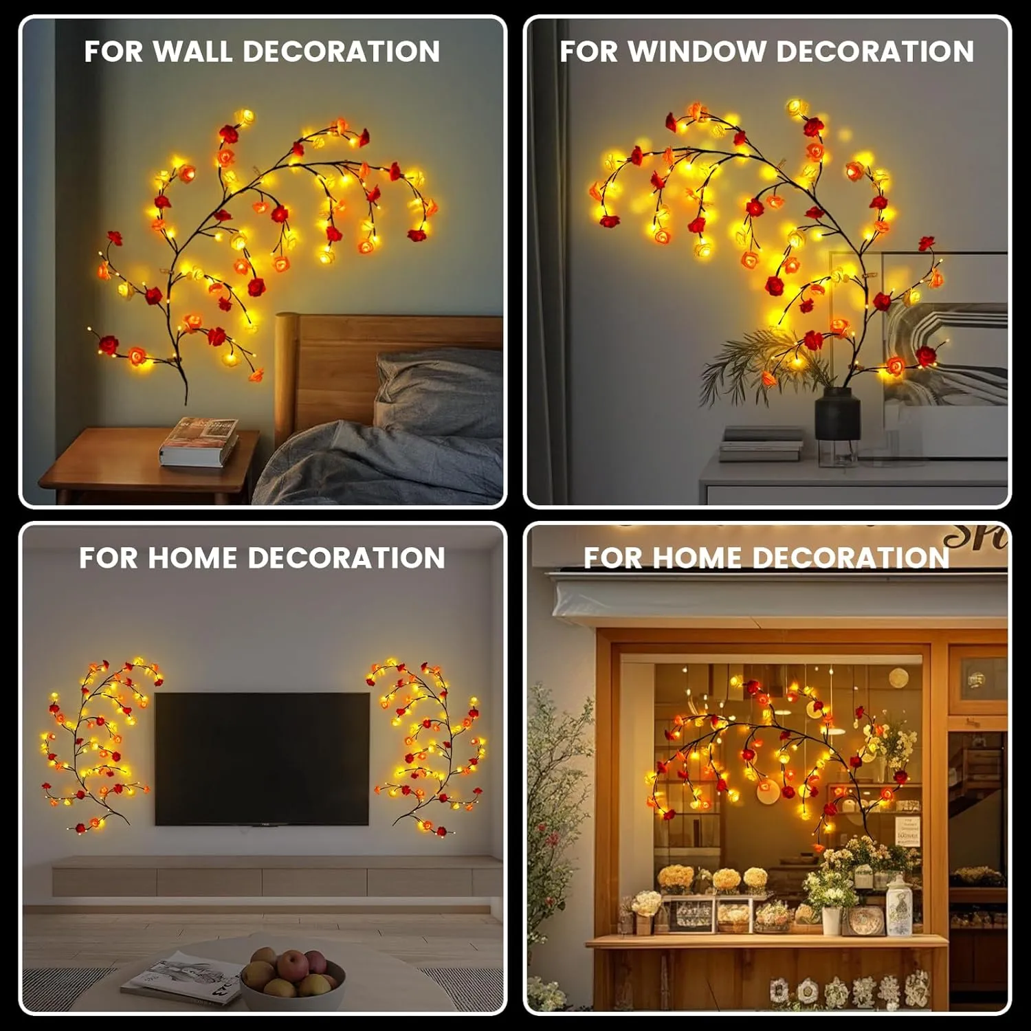 LED Tree Branch Lights With Remote and 8 Lighting Modes - Rose Garland Willow Vine for Bedroom Indoor Wall Wedding Valentines Day Decor (2.3M 144LEDs)
