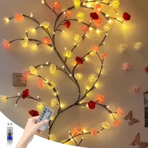 LED Tree Branch Lights With Remote and 8 Lighting Modes - Rose Garland Willow Vine for Bedroom Indoor Wall Wedding Valentines Day Decor (2.3M 144LEDs)