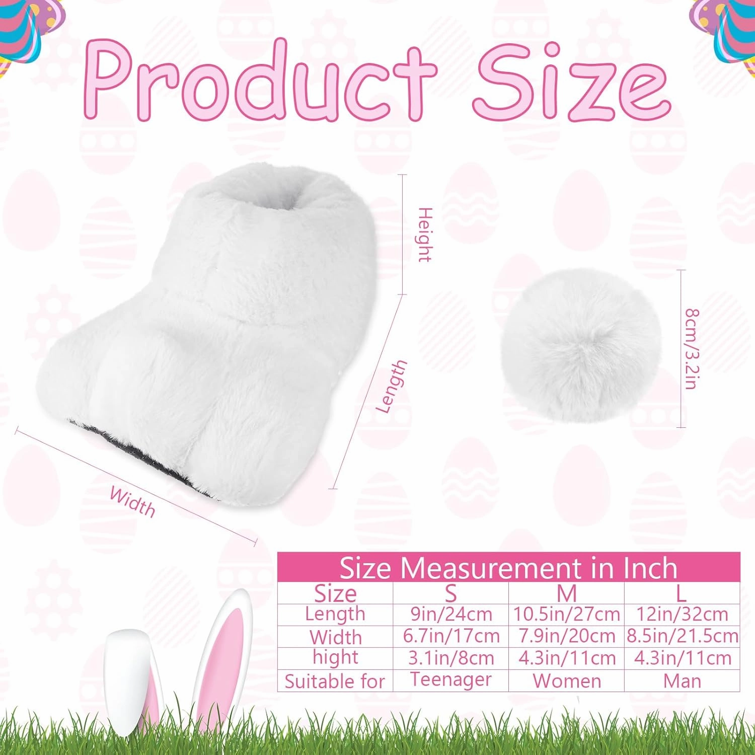 Leitee Easter Adult Bunny Shoes and Tail, Rabbit Feet Slippers for Women Man Bunny Costume Cosplay Accessories