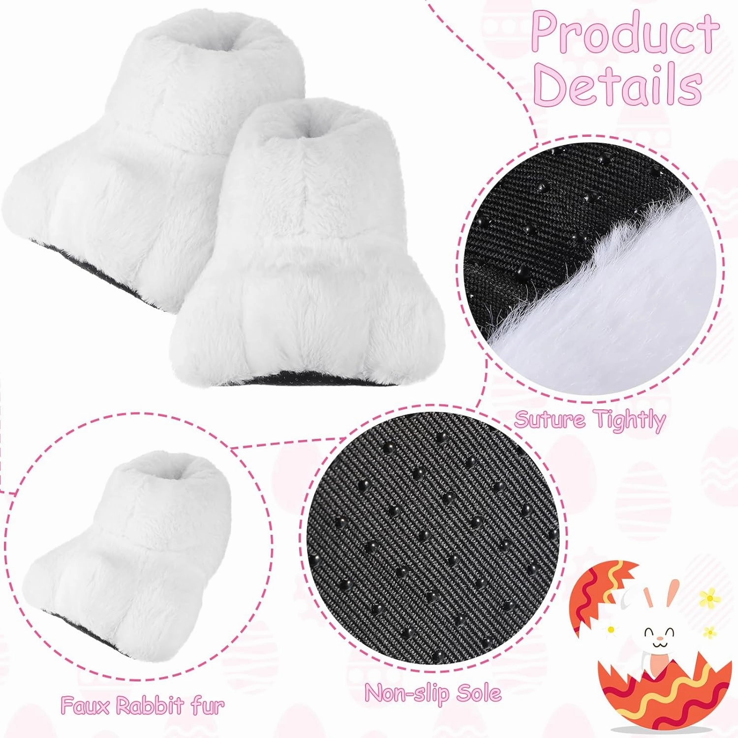 Leitee Easter Adult Bunny Shoes and Tail, Rabbit Feet Slippers for Women Man Bunny Costume Cosplay Accessories