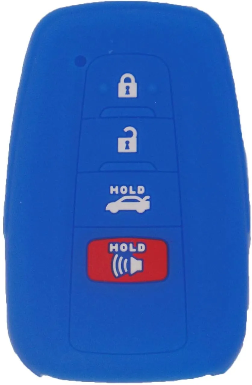 LemSa 2pcs Silicone 4 Button Smart Key Fob Cover Remote Keyless Entry Bag Compatible with Toyota Camry C-HR Prius 2017 2018 2019 2020 HYQ14FBC, Black Blue
