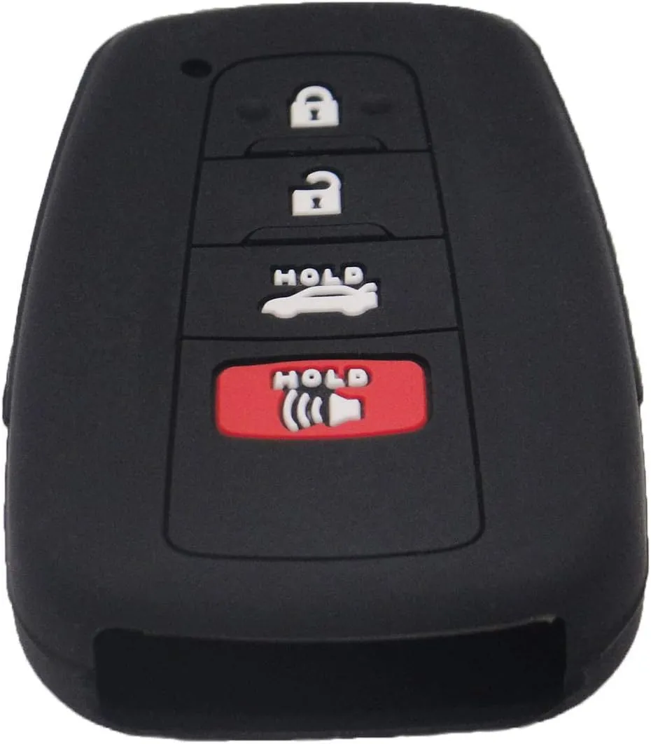 LemSa 2pcs Silicone 4 Button Smart Key Fob Cover Remote Keyless Entry Bag Compatible with Toyota Camry C-HR Prius 2017 2018 2019 2020 HYQ14FBC, Black Blue