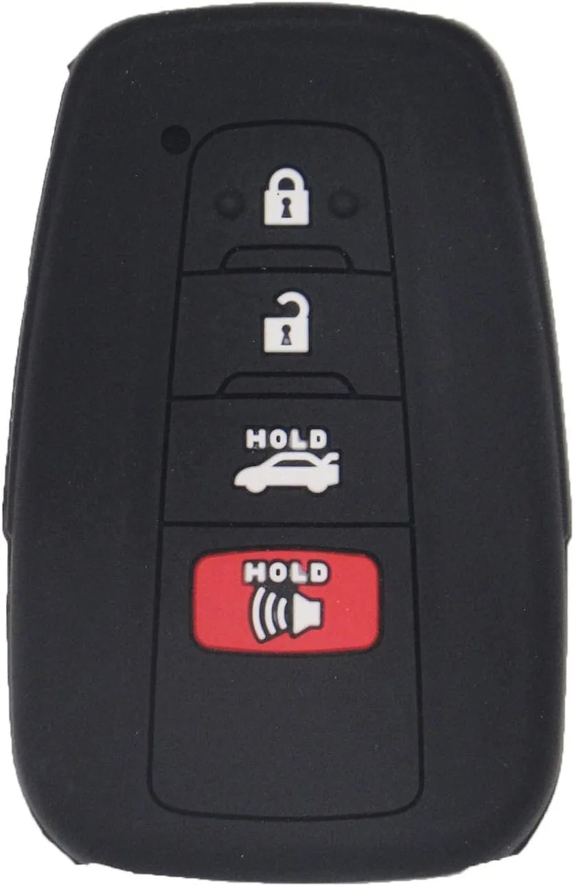 LemSa 2pcs Silicone 4 Button Smart Key Fob Cover Remote Keyless Entry Bag Compatible with Toyota Camry C-HR Prius 2017 2018 2019 2020 HYQ14FBC, Black Blue