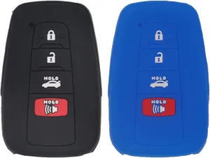 LemSa 2pcs Silicone 4 Button Smart Key Fob Cover Remote Keyless Entry Bag Compatible with Toyota Camry C-HR Prius 2017 2018 2019 2020 HYQ14FBC, Black Blue