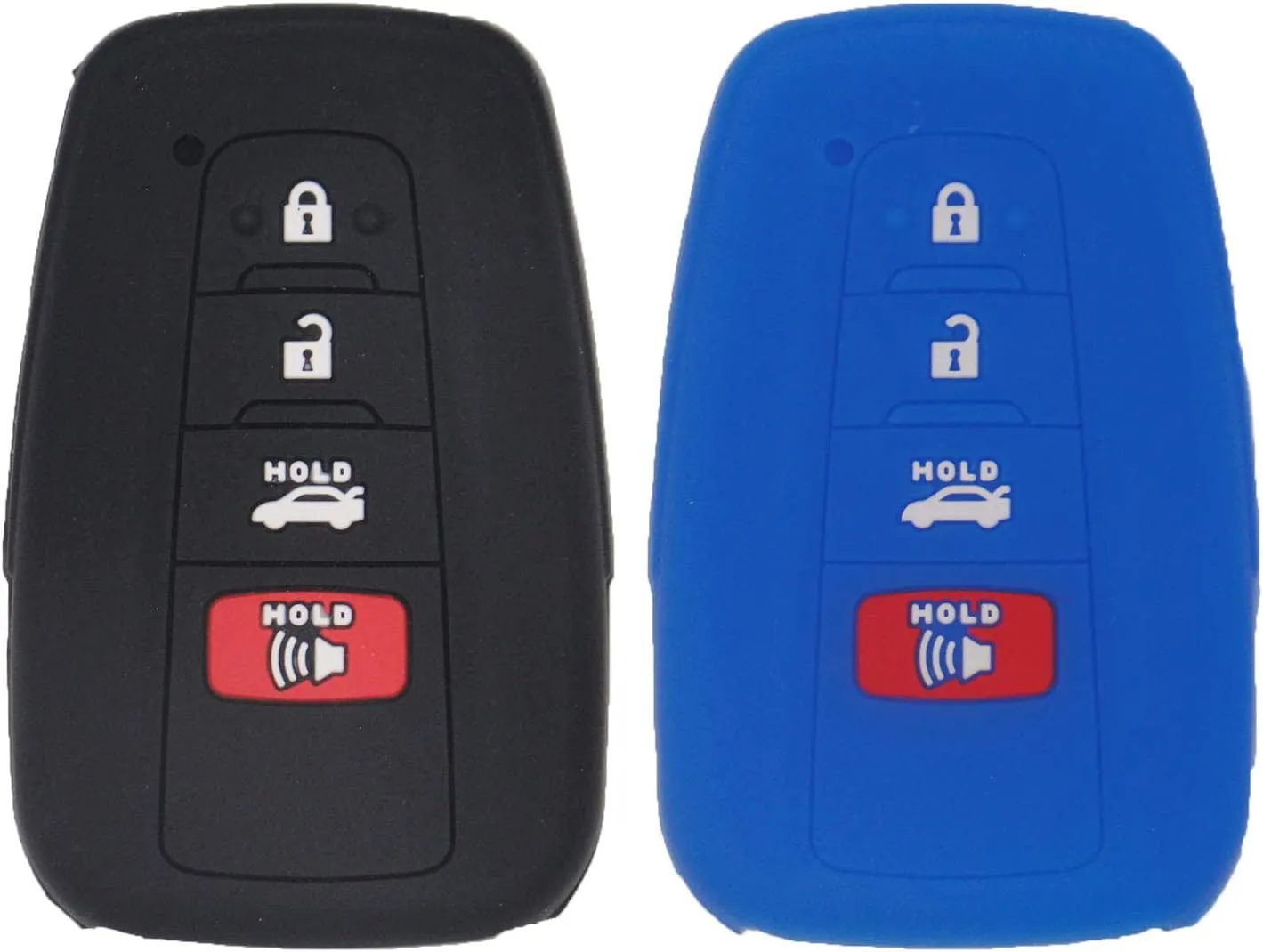 LemSa 2pcs Silicone 4 Button Smart Key Fob Cover Remote Keyless Entry Bag Compatible with Toyota Camry C-HR Prius 2017 2018 2019 2020 HYQ14FBC, Black Blue