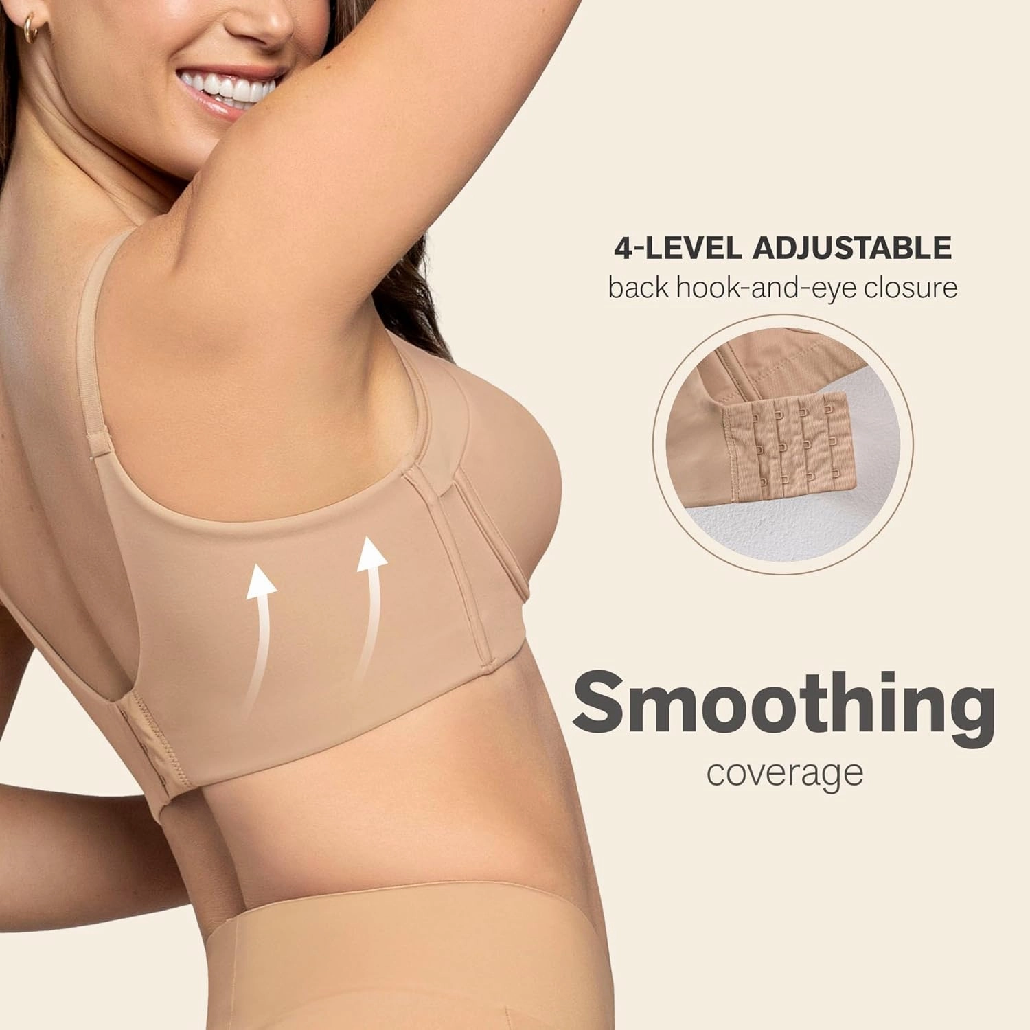 Leonisa Back Smoothing Bras for Women, Full Coverage Underwire Bra, Adjustable Hook & Eye Closure