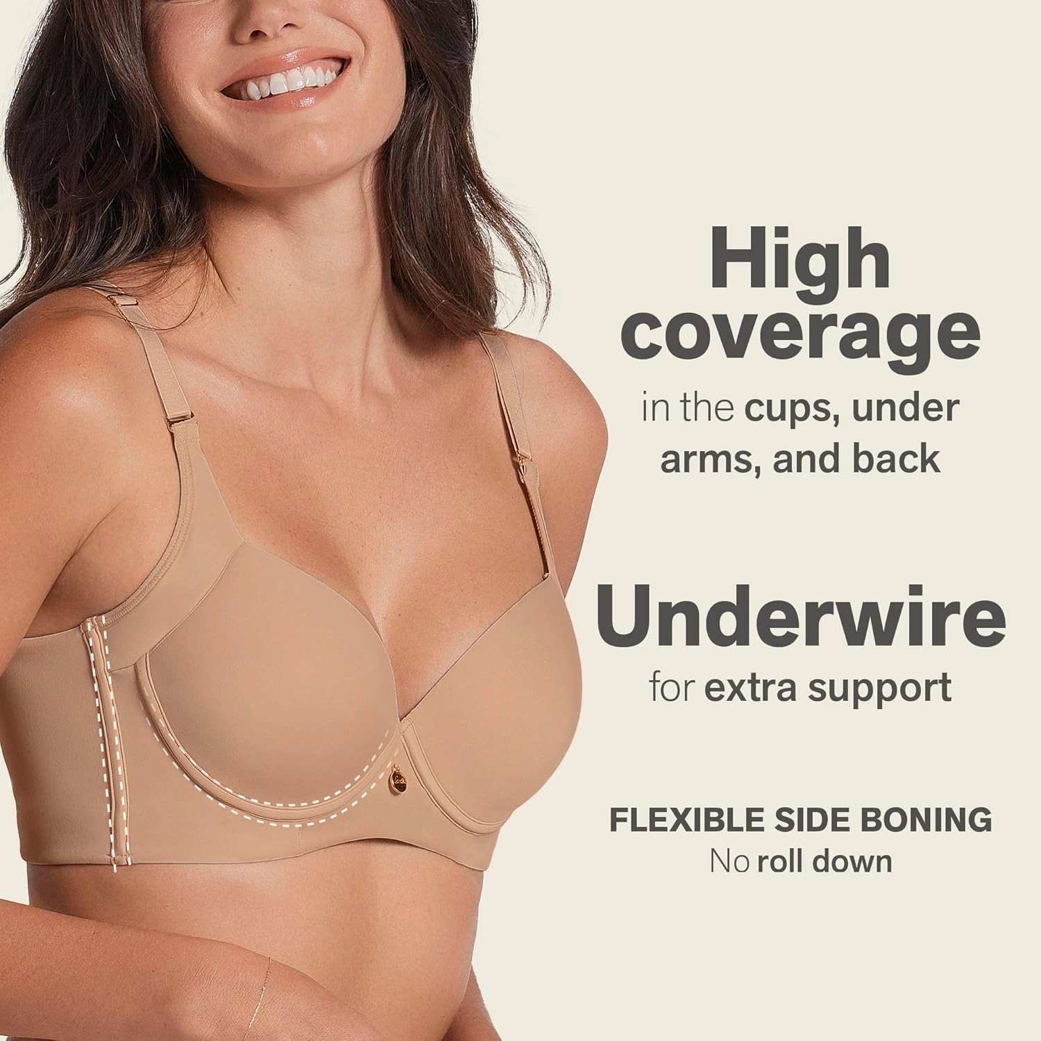 Leonisa Back Smoothing Bras for Women, Full Coverage Underwire Bra, Adjustable Hook & Eye Closure