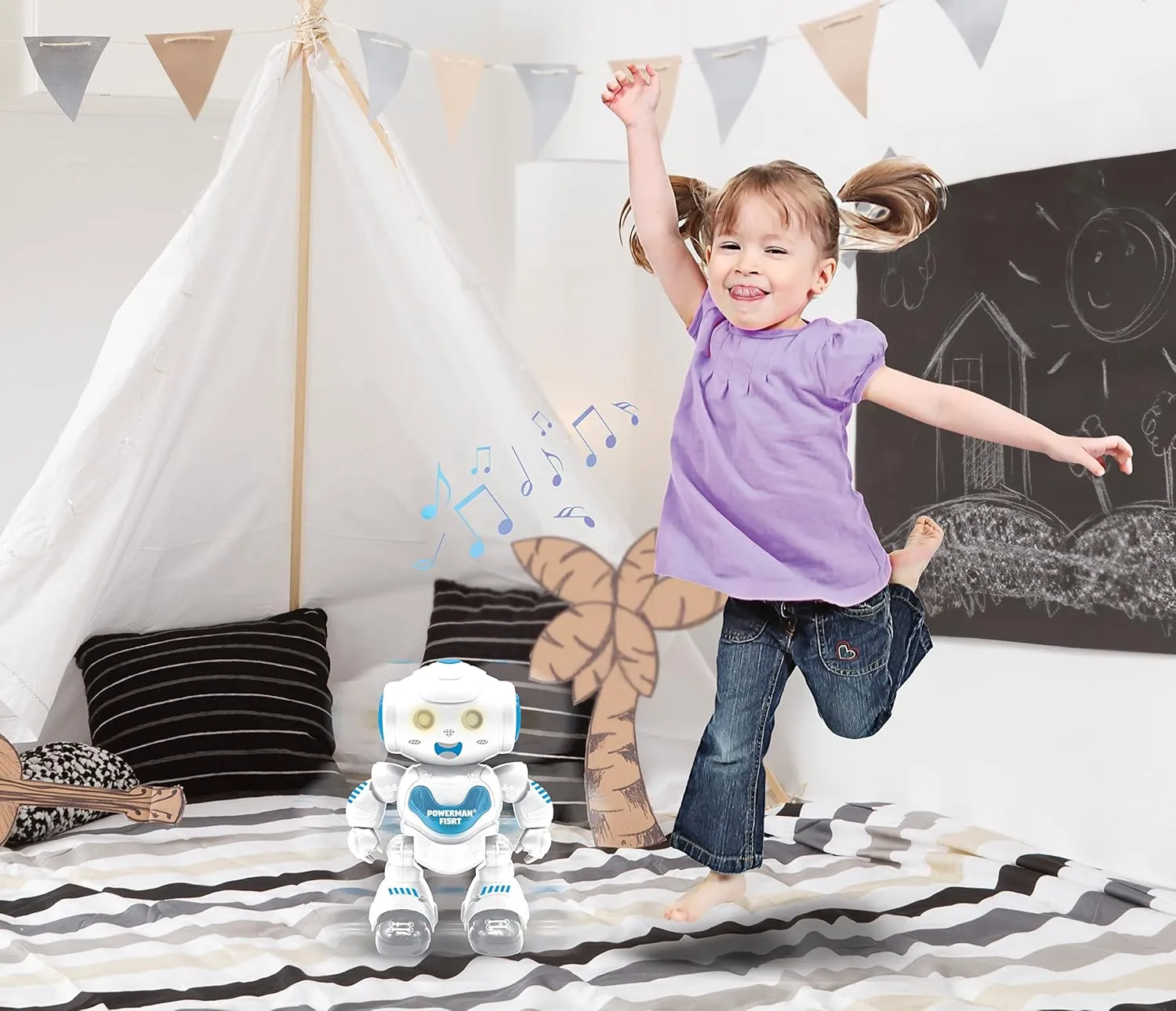 LEXIBOOK ROB16 Powerman, First Smart Interactive Learning Robot Toy for Kids Dancing Plays Music Boy Girl, White/Blue