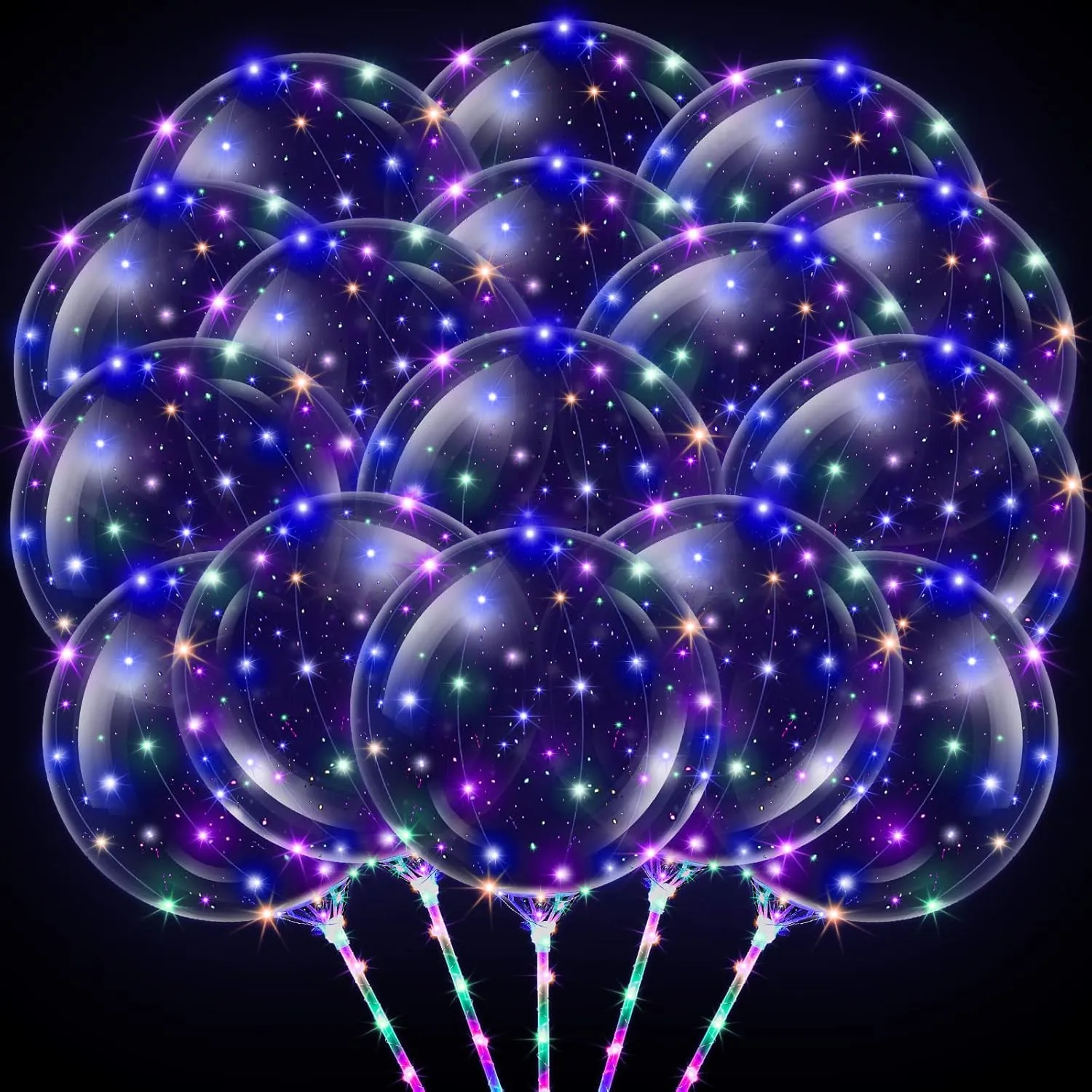 Libima 50 Pcs Light up Led Balloons Bulk 20 Inches Clear Flashing Glow in the dark Balloons with Handles and String Lights for Graduation Wedding Birthday Party outdoor yard Decoration