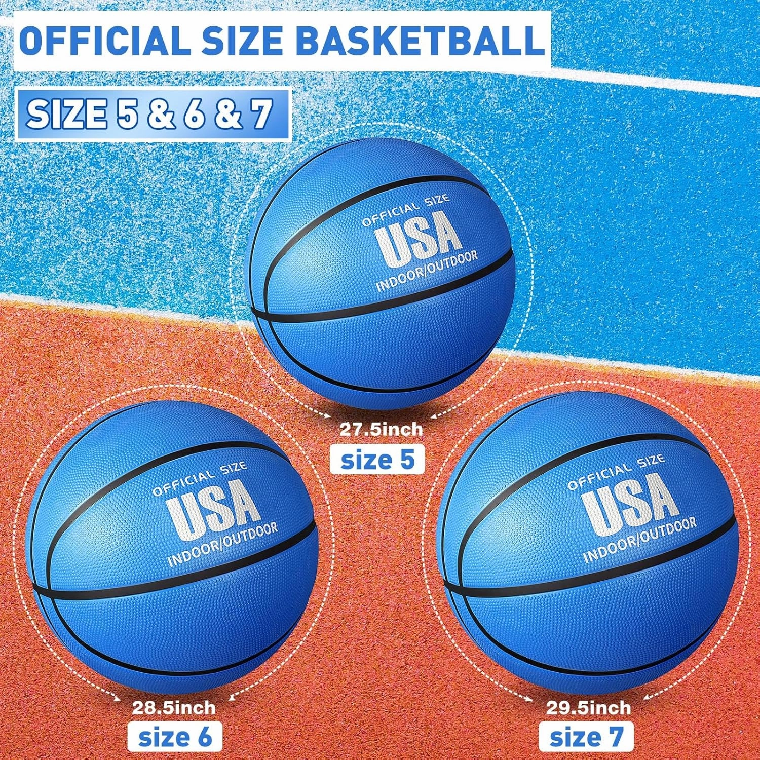 Libima 4 Pcs Rubber Basketball with Pump Official Indoor Outdoor Basketball Sport Gift for Game Practice Training Kids Teens Adults Streetbballs