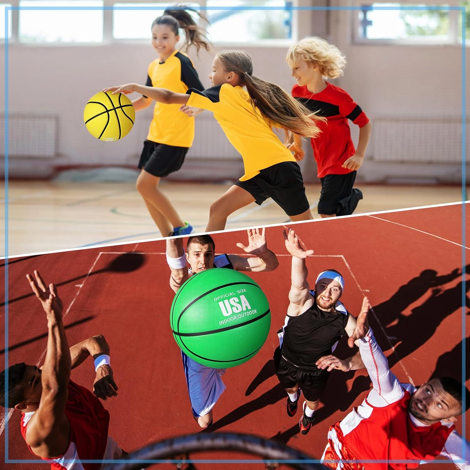 Libima 4 Pcs Rubber Basketball with Pump Official Indoor Outdoor Basketball Sport Gift for Game Practice Training Kids Teens Adults Streetbballs
