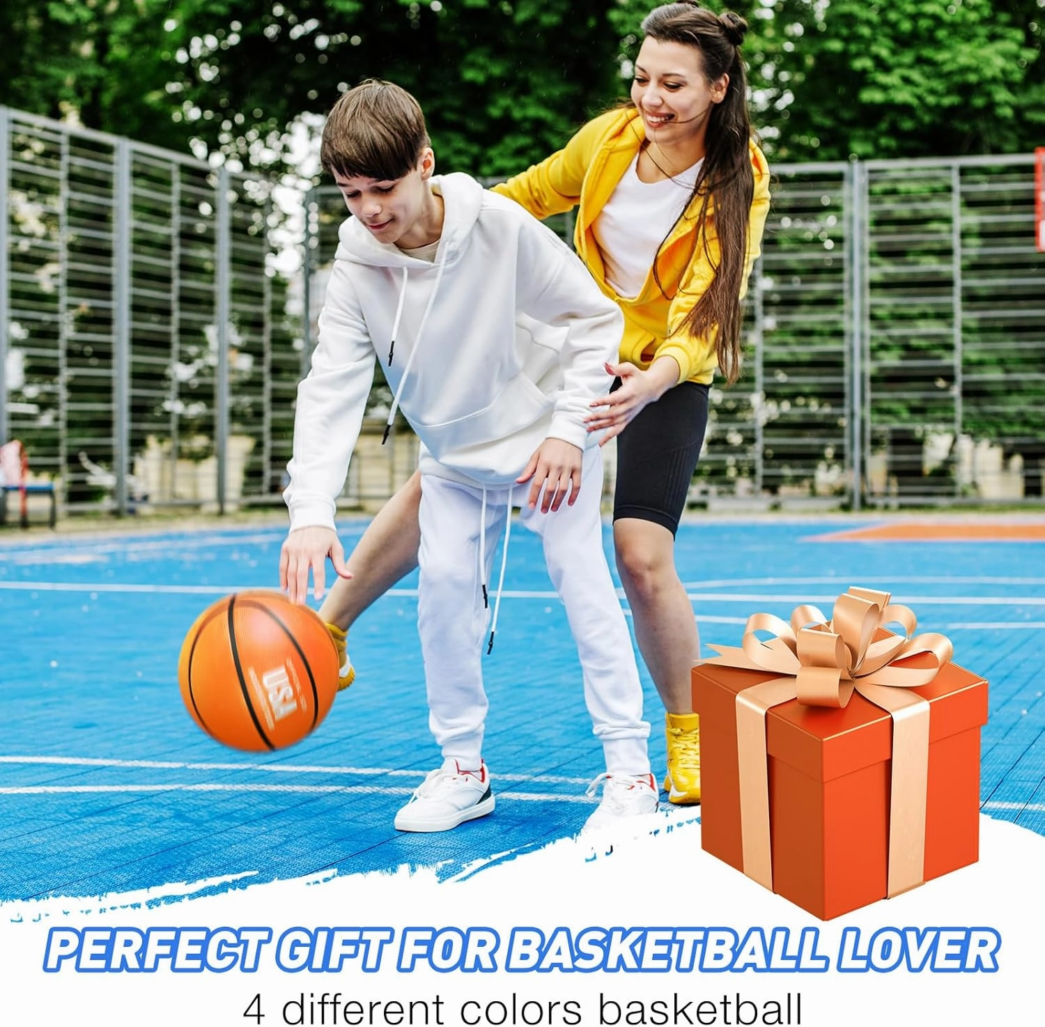 Libima 4 Pcs Rubber Basketball with Pump Official Indoor Outdoor Basketball Sport Gift for Game Practice Training Kids Teens Adults Streetbballs