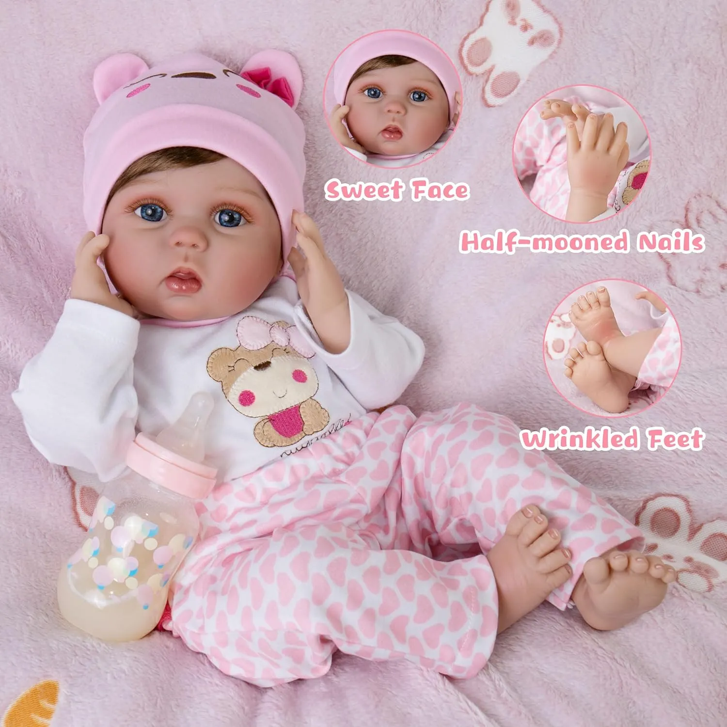 Lifelike Reborn Baby Dolls 22-Inch Realistic Newborn Baby Dolls That Look Real Cloth Body Real Life Baby Doll Girls with Clothes and Toy Accessories Gift Set for Kids Age 3 