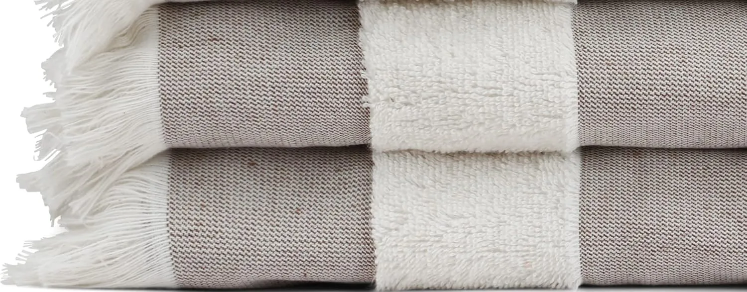 Lightweight Turkish Beach Towel - 100% BCI Cotton, Unbleached Raw Fringe, Oeko-TEX Certified, Absorbent, Eco-Friendly, 36x66 in, 1 lb, Natural Stripe, Portable Sarong Blanket for Pool, Travel, Gift
