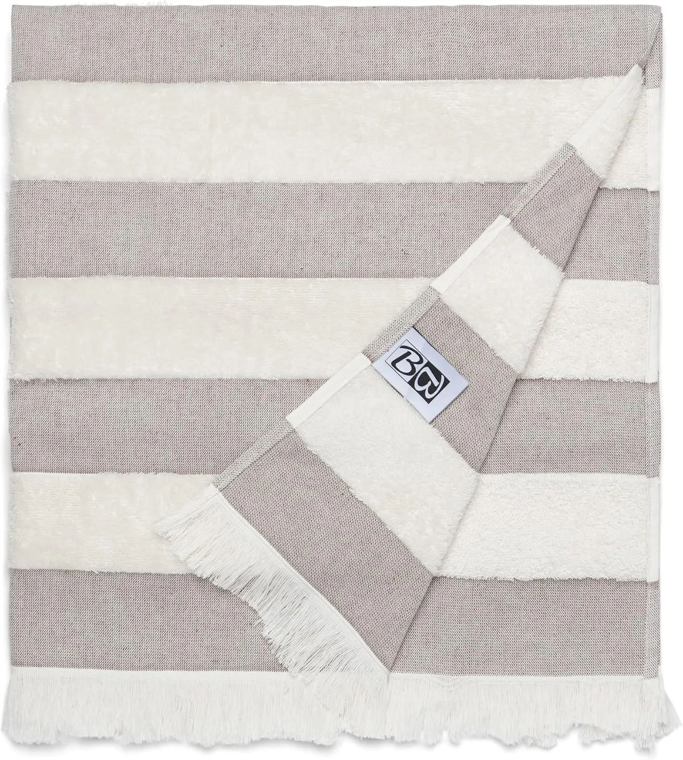 Lightweight Turkish Beach Towel - 100% BCI Cotton, Unbleached Raw Fringe, Oeko-TEX Certified, Absorbent, Eco-Friendly, 36x66 in, 1 lb, Natural Stripe, Portable Sarong Blanket for Pool, Travel, Gift