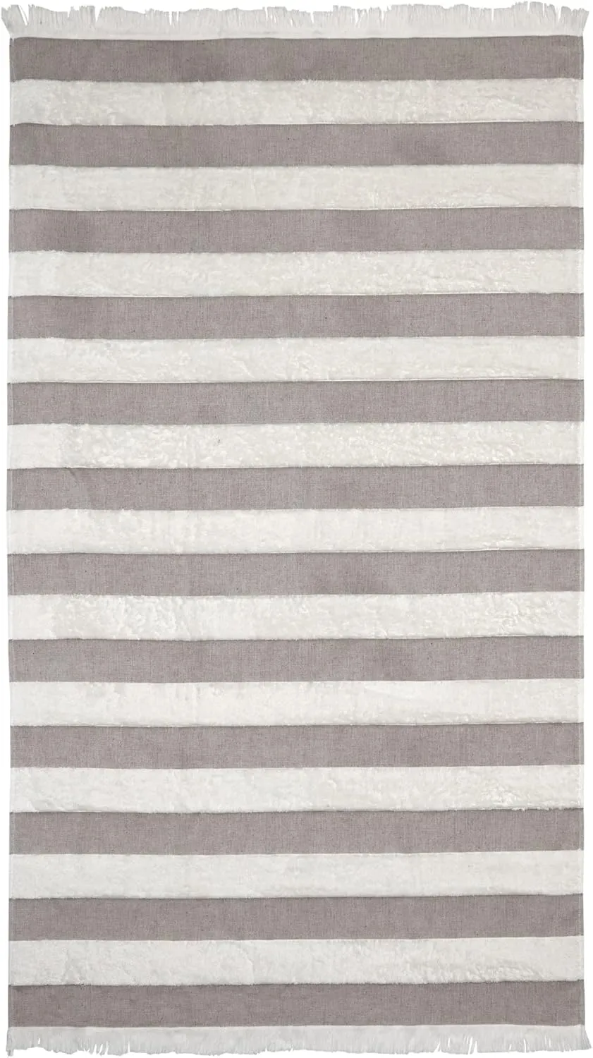 Lightweight Turkish Beach Towel - 100% BCI Cotton, Unbleached Raw Fringe, Oeko-TEX Certified, Absorbent, Eco-Friendly, 36x66 in, 1 lb, Natural Stripe, Portable Sarong Blanket for Pool, Travel, Gift