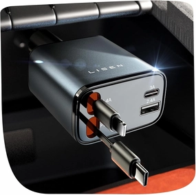 LISEN Retractable Car Charger, 69W USB C Car Accessories Adapter for iPhone 16 USB C Charger Fast Charging, Travel Essentials Gifts for Women Men, for iPhone 16 15 14 13 12