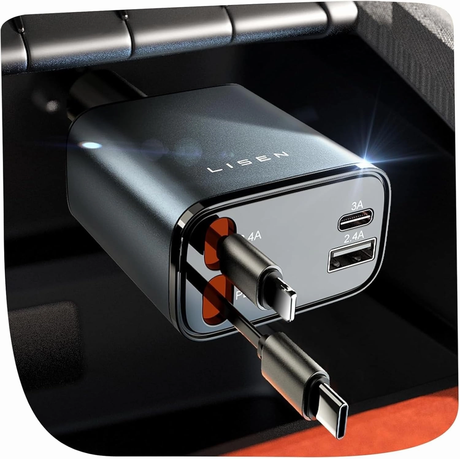 LISEN Retractable Car Charger, 69W USB C Car Accessories Adapter for iPhone 16 USB C Charger Fast Charging, Travel Essentials Gifts for Women Men, for iPhone 16 15 14 13 12