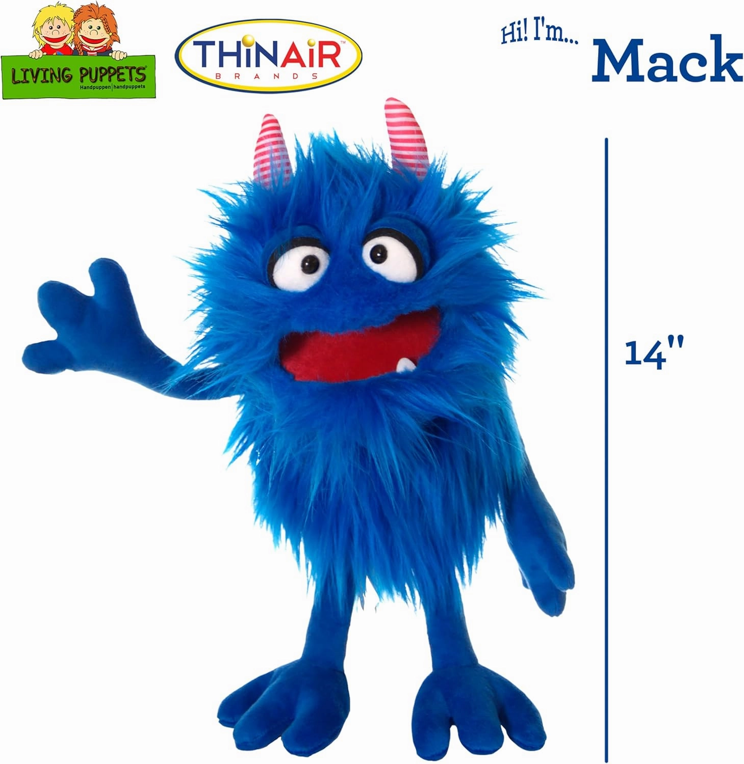Living Puppets - Mack The 14-Inch Blue Friendly Monster, Plush Hand Puppet for Boys and Girls