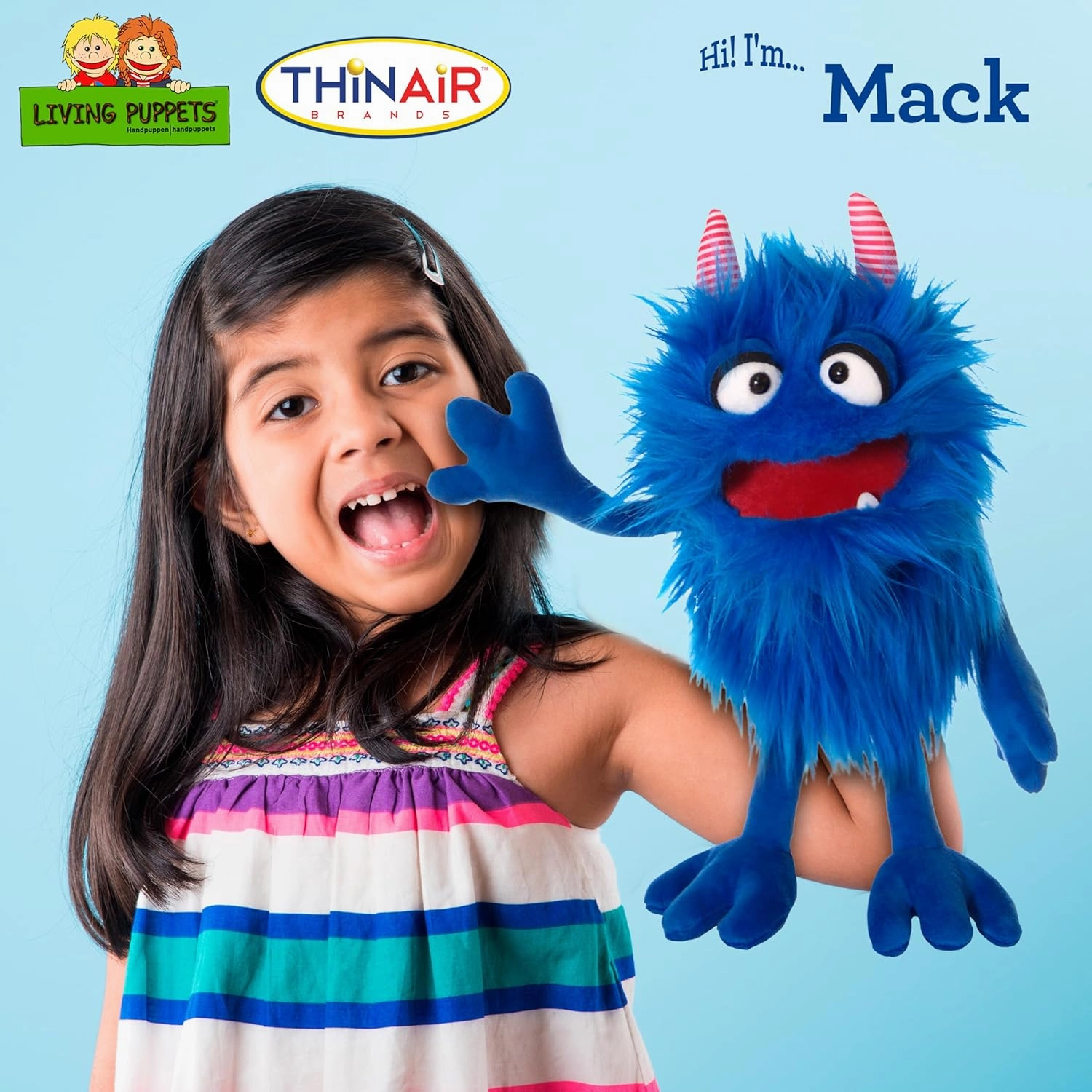 Living Puppets - Mack The 14-Inch Blue Friendly Monster, Plush Hand Puppet for Boys and Girls