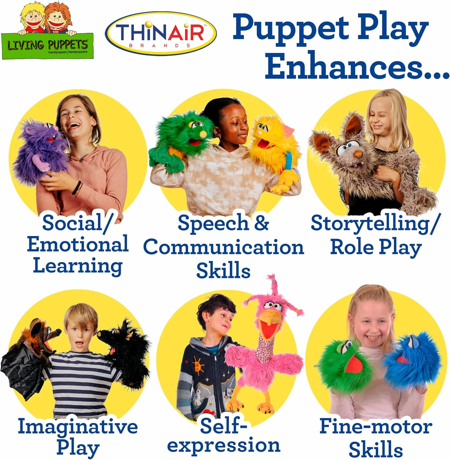 Living Puppets - Mack The 14-Inch Blue Friendly Monster, Plush Hand Puppet for Boys and Girls