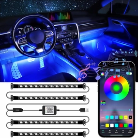 LivTee Smart Car Interior Lights, RGB LED Accent Lights with App Control, Music Mode, DIY Mode, 2-Line Design, Charger Included, Car Accessories for Women