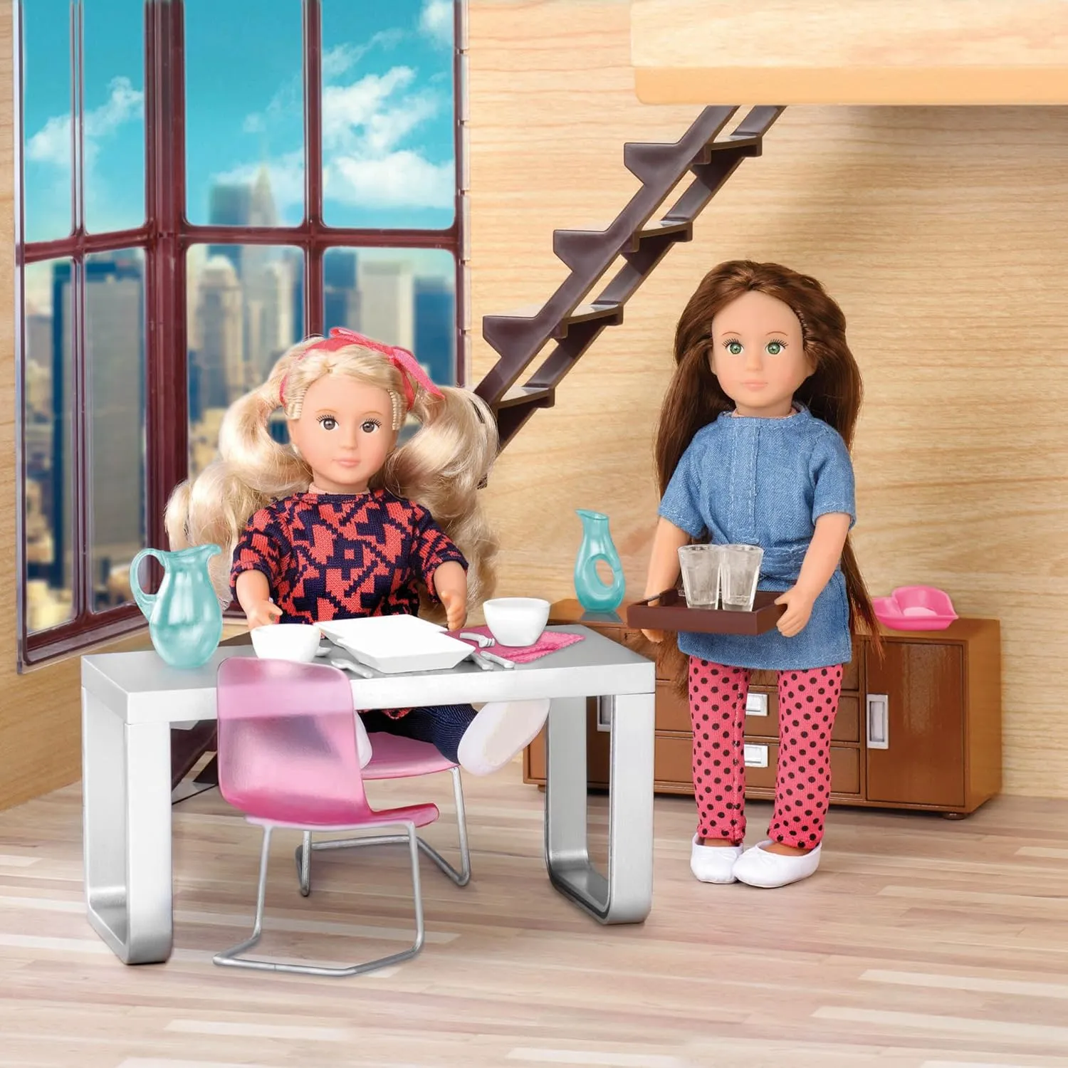 Lori – Dining Room Set for Mini Dolls – Dollhouse Furniture for 6-inch Dolls – Table, Chairs, Accessories – Toys for Kids – 3 Years   – Moderna Dining Set